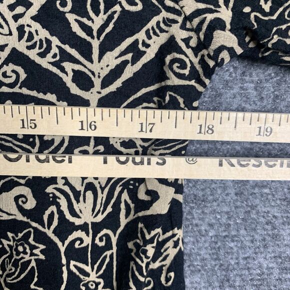 Lucky Brand Rayon Pullover Top Women M Black Tan Design  Hi Low Scoop Neck W/Key - Picture 11 of 12